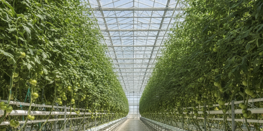 Heating pipes installed by a greenhouse climate control firm working in a modern greenhouse