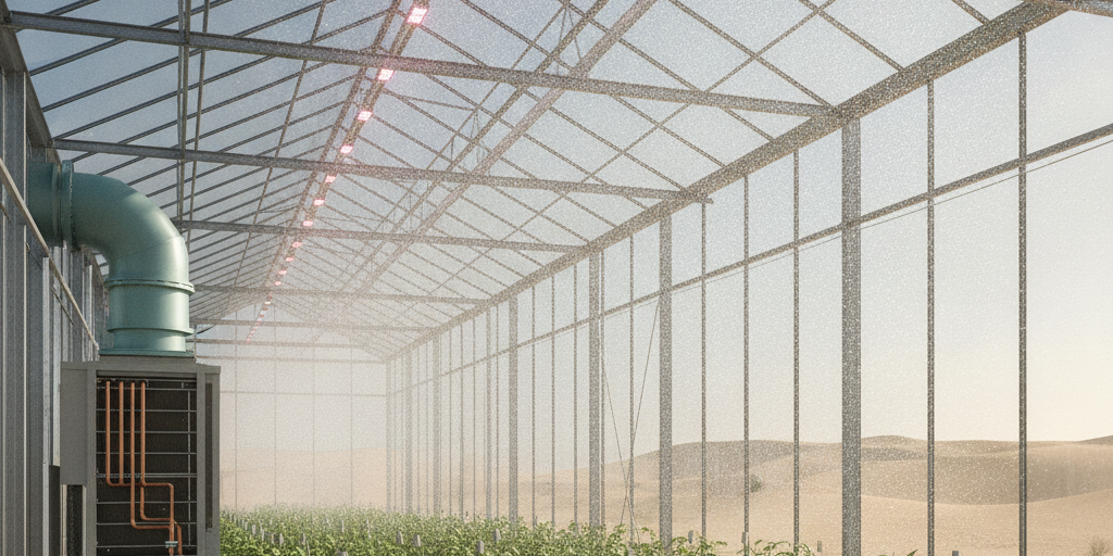 BAE Sera Soğutma Tasarımı Gereksinimleri: Proje Analizi Birleşik Arap Emirlikleri için tasarlanmış modern bir serada UAE greenhouse cooling design requirements uygulaması
