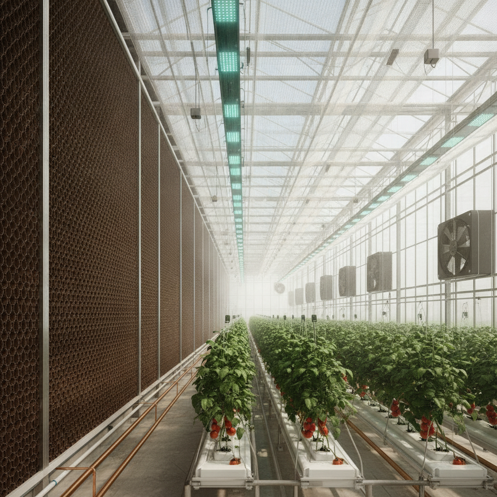 نظام تبريد بيوت زجاجية حديث تم تشغيله بواسطة Green Climate في الإمارات